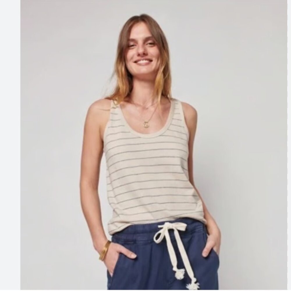 FAHERTY Whisper Organic Cotton Blend Tank In Azure Stripe